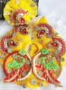 Yellow Dress with Parrot Patch & Zari-Pearl-Stone Work for Laddu Gopal "LG295"