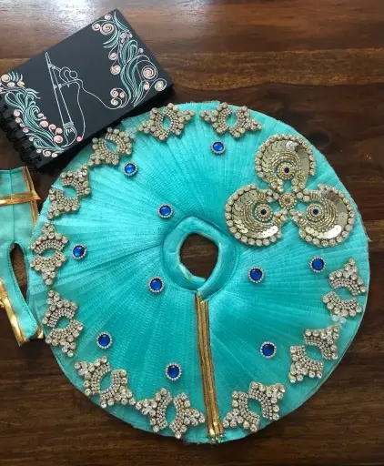 Sky Blue Stone Patch Work Dress for Laddu Gopal "LG7"